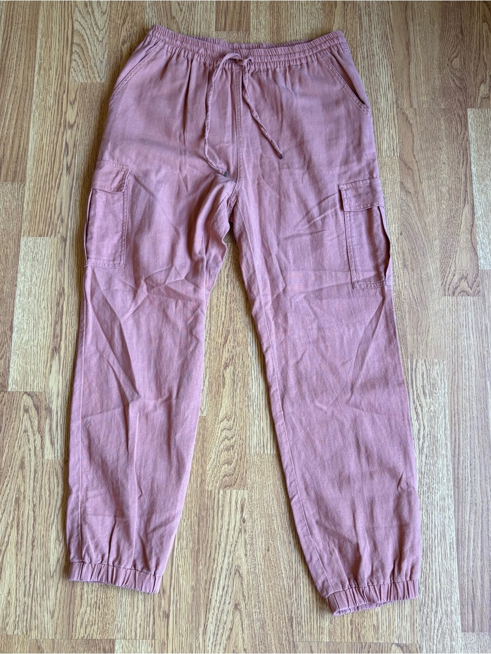 Love Tree linen blend drawstring joggers cargo pockets light rust pink sz M